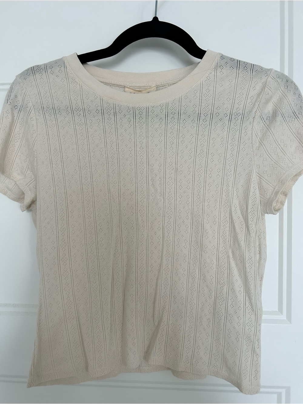 Light Cream pointelle Short Sleeve Knit Top - Women